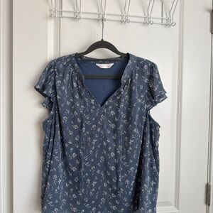 Lauren Conrad Floral Blue Blouse